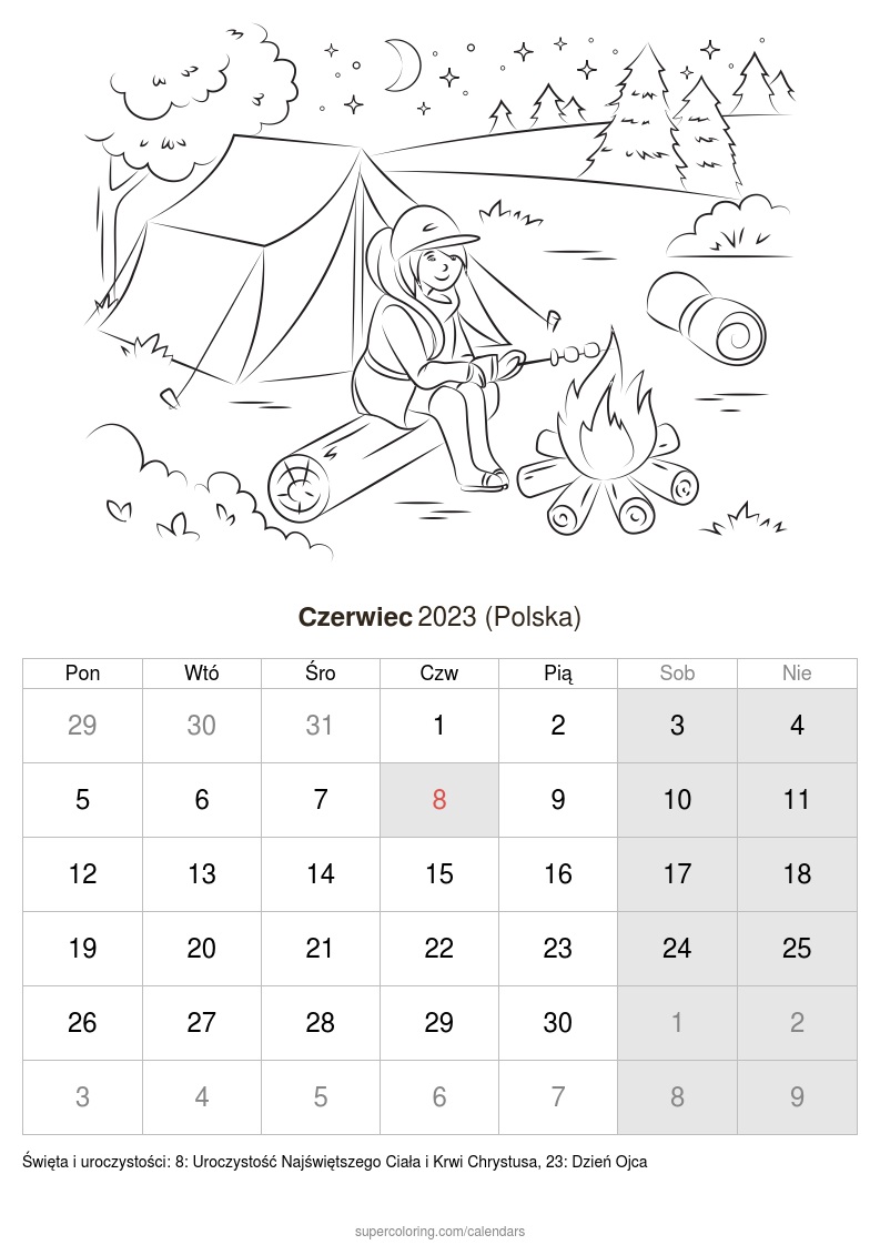 Kalendarz czerwiec do druku polska