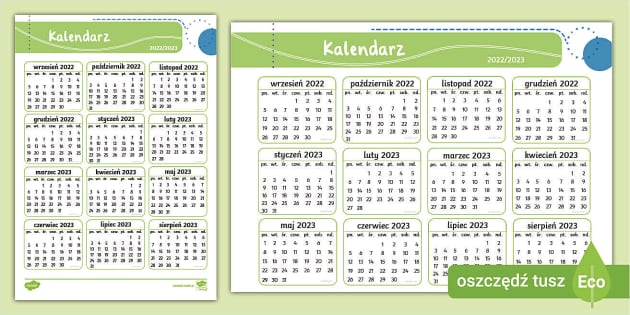 Kalendarz na rok szkolny kalendarz åcienny
