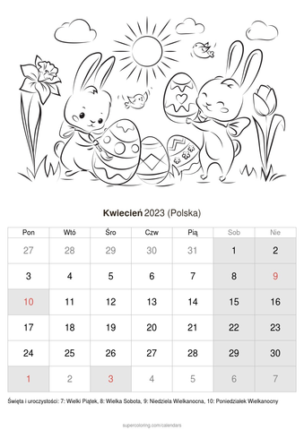 Kalendarz kwiecieå do druku polska