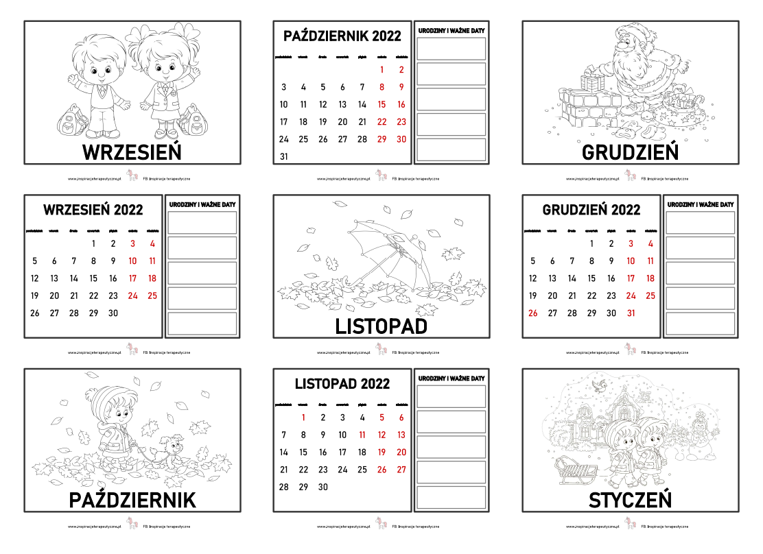 Kalendarz do kolorowania strony pdf â inspiracje terapeutyczne