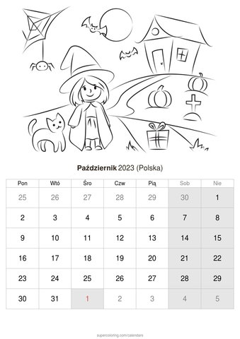 Kalendarz paåºdziernik do druku polska