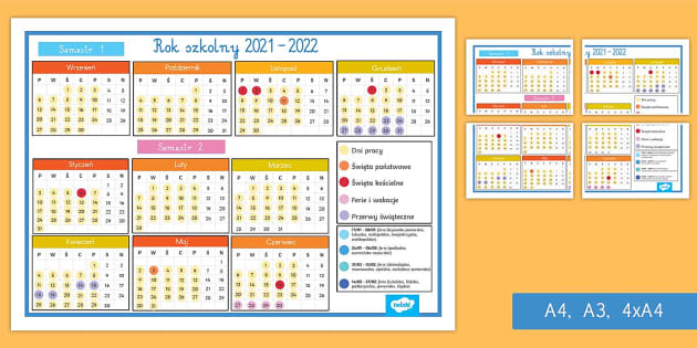 Kalendarz rok szkolny dni wolne ferie åwiäta