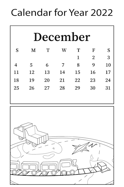 Premium vector calendar for month of december vector coloring book kids toys