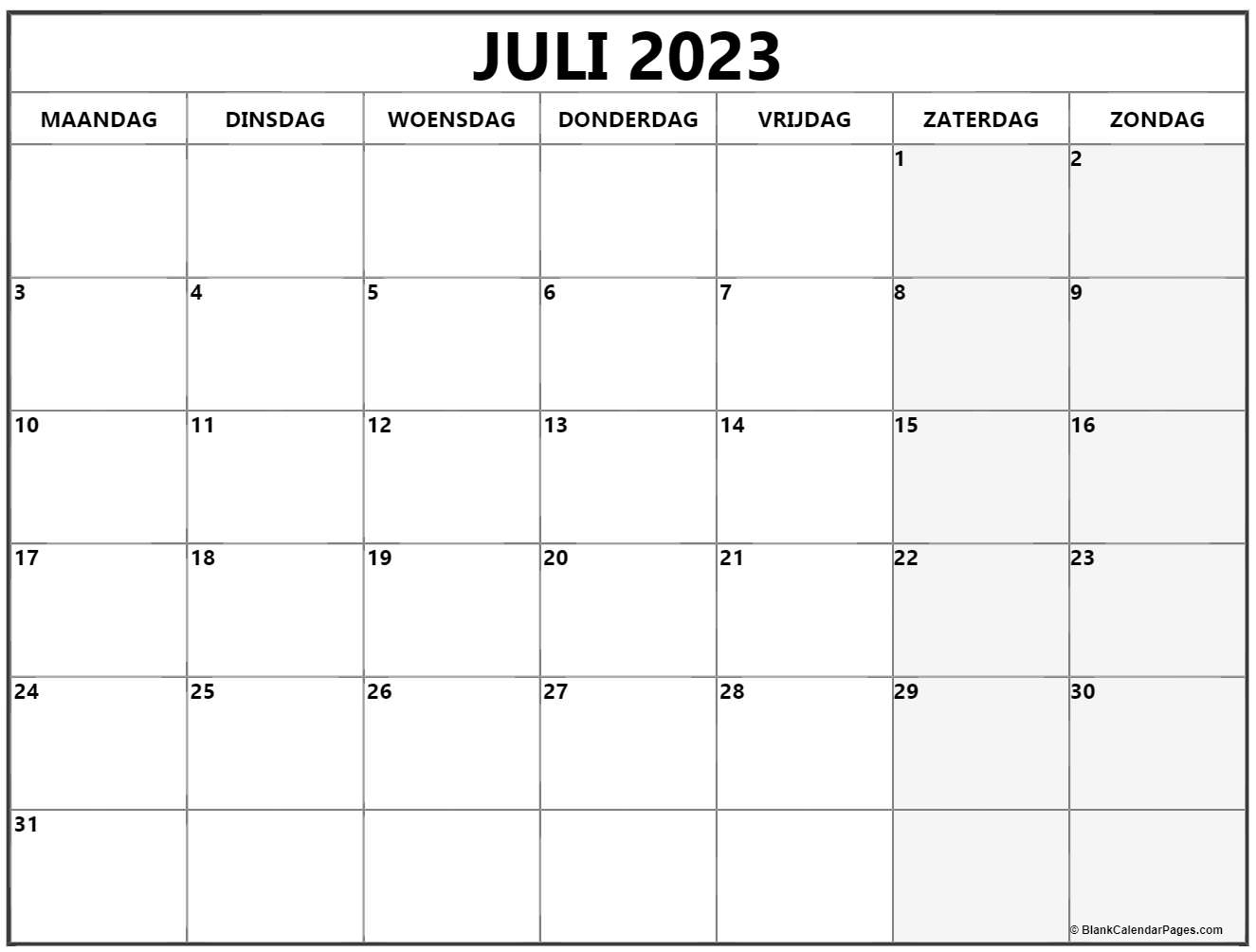 Juli kalender nederlandse kalender juli