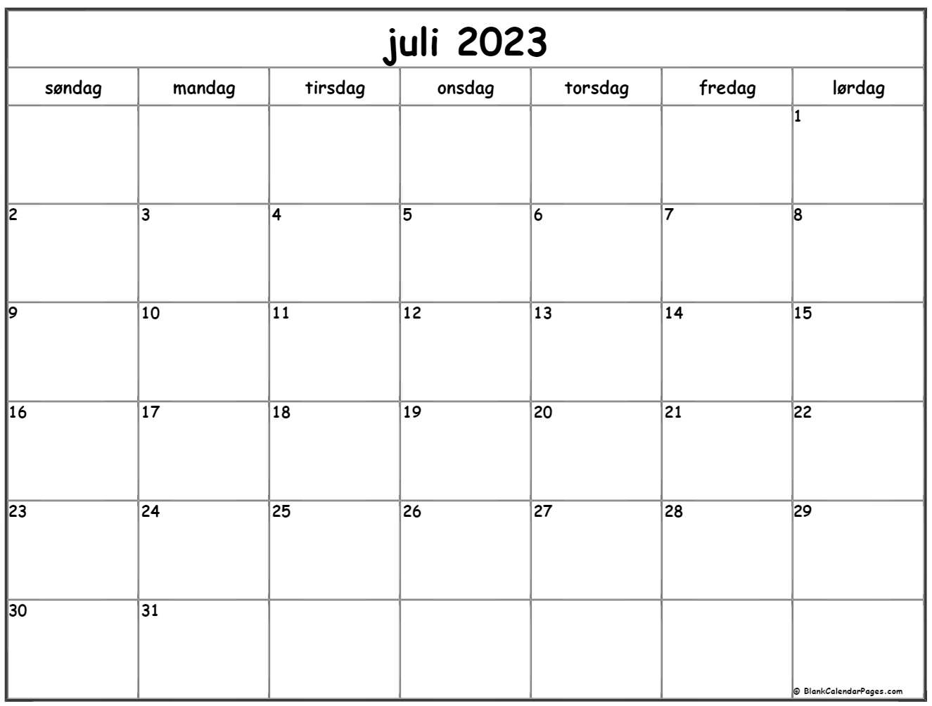 Juli kalender dansk kalender juli