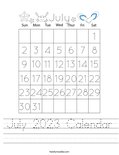 July calendar coloring page