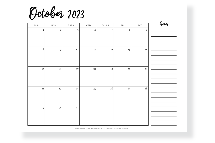 Simple and cute october calendar printables