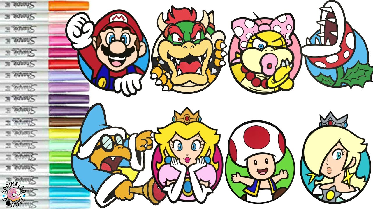 Super ario bros coloring book copilation nintendo ario bowser peach kaek rosalina wendy toad