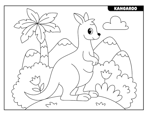 Premium vector kangaroo coloring page for kids