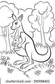 Coloring page cute kangaroo baby standing stock vector royalty free