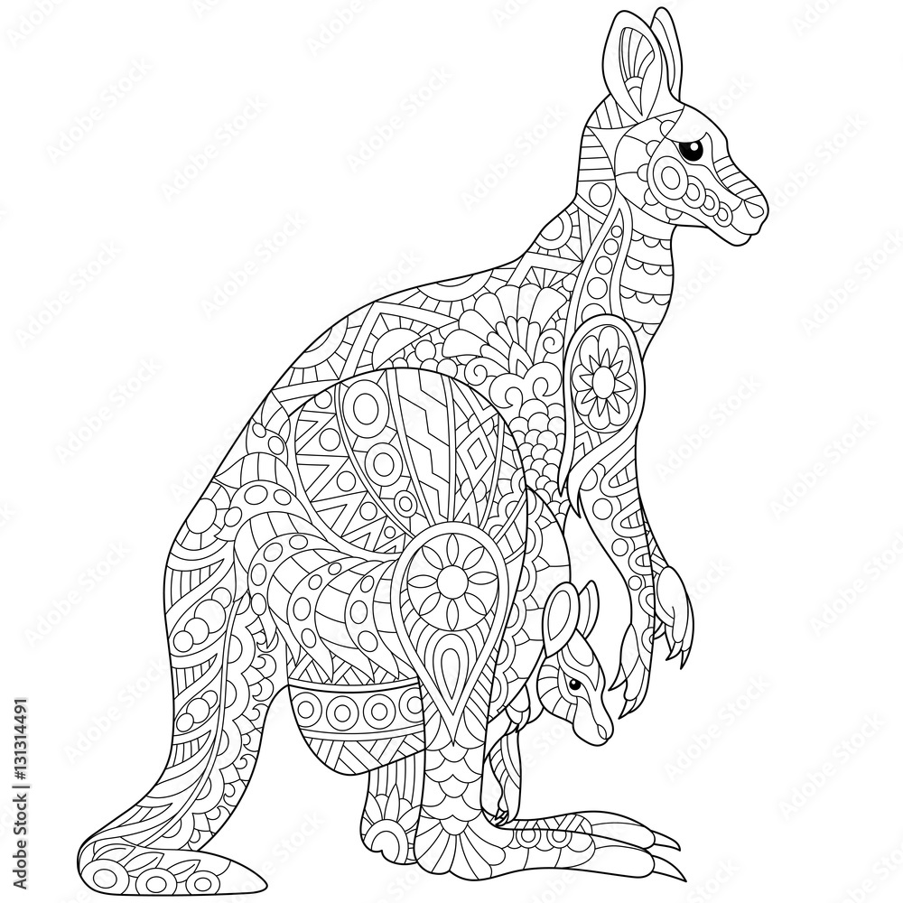 Stylized australian kangaroo family