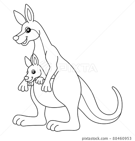 Kangaroo with kid coloring page isolated for kids