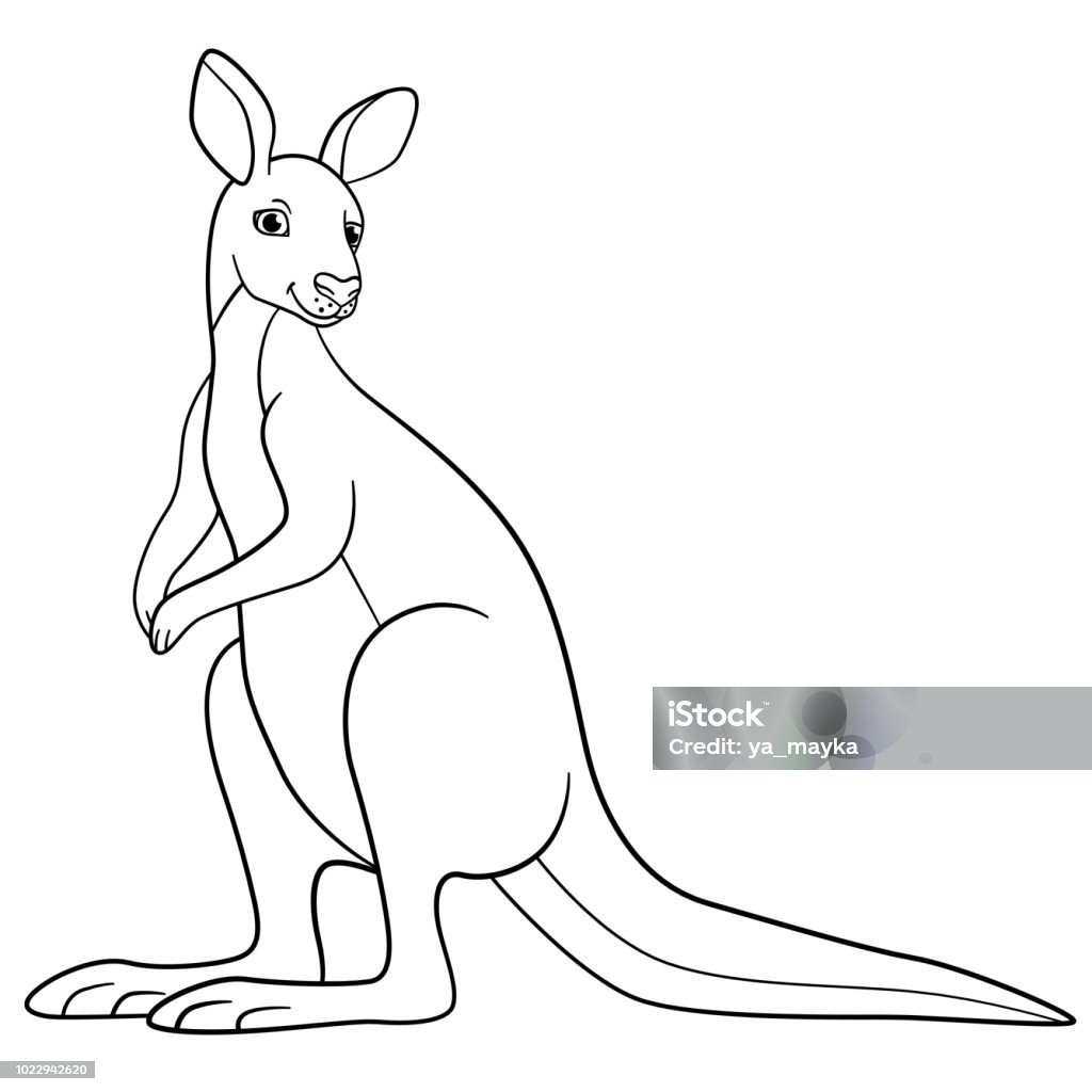 Coloring pages cute kangaroo smiles stock illustration