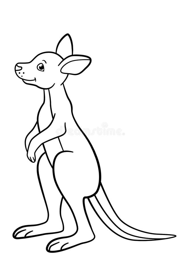 Coloring pages little cute baby kangaroo smiles stock vector