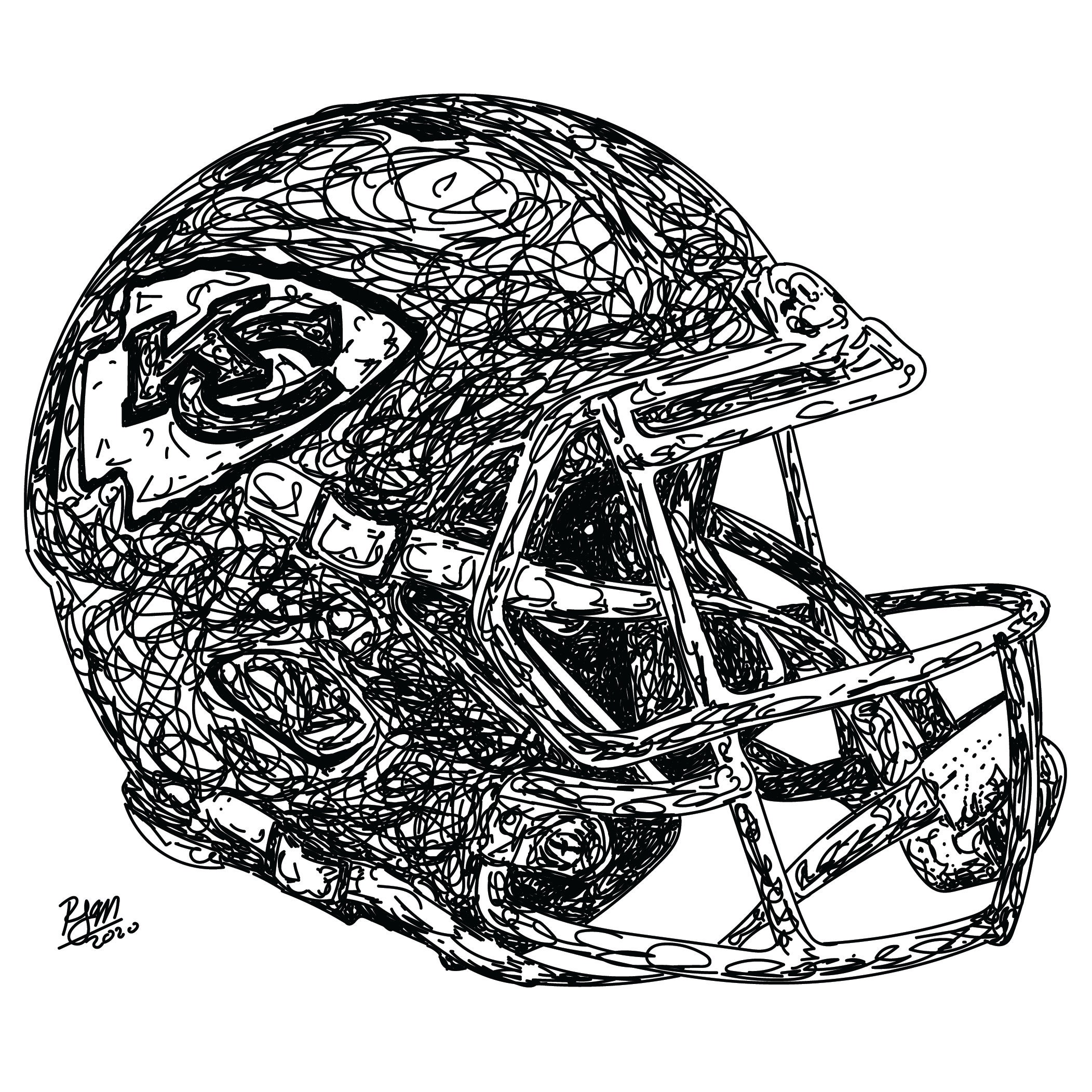 Kansas city chiefs football helmet drawing digital download