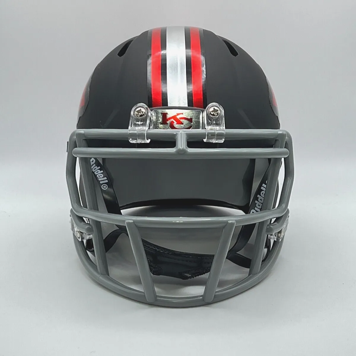 Kansas city chiefs custom matte black with chrome red mini football helmet
