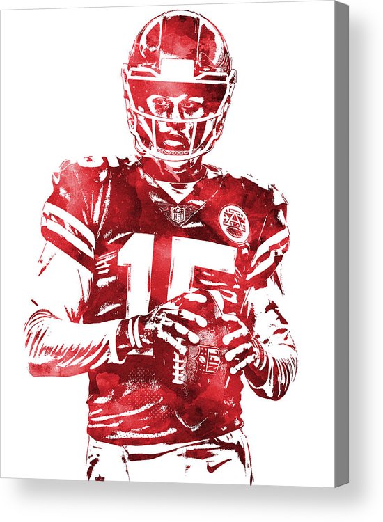 Patrick mahomes kansas city chiefs water color pixel art acrylic print by joe hamilton