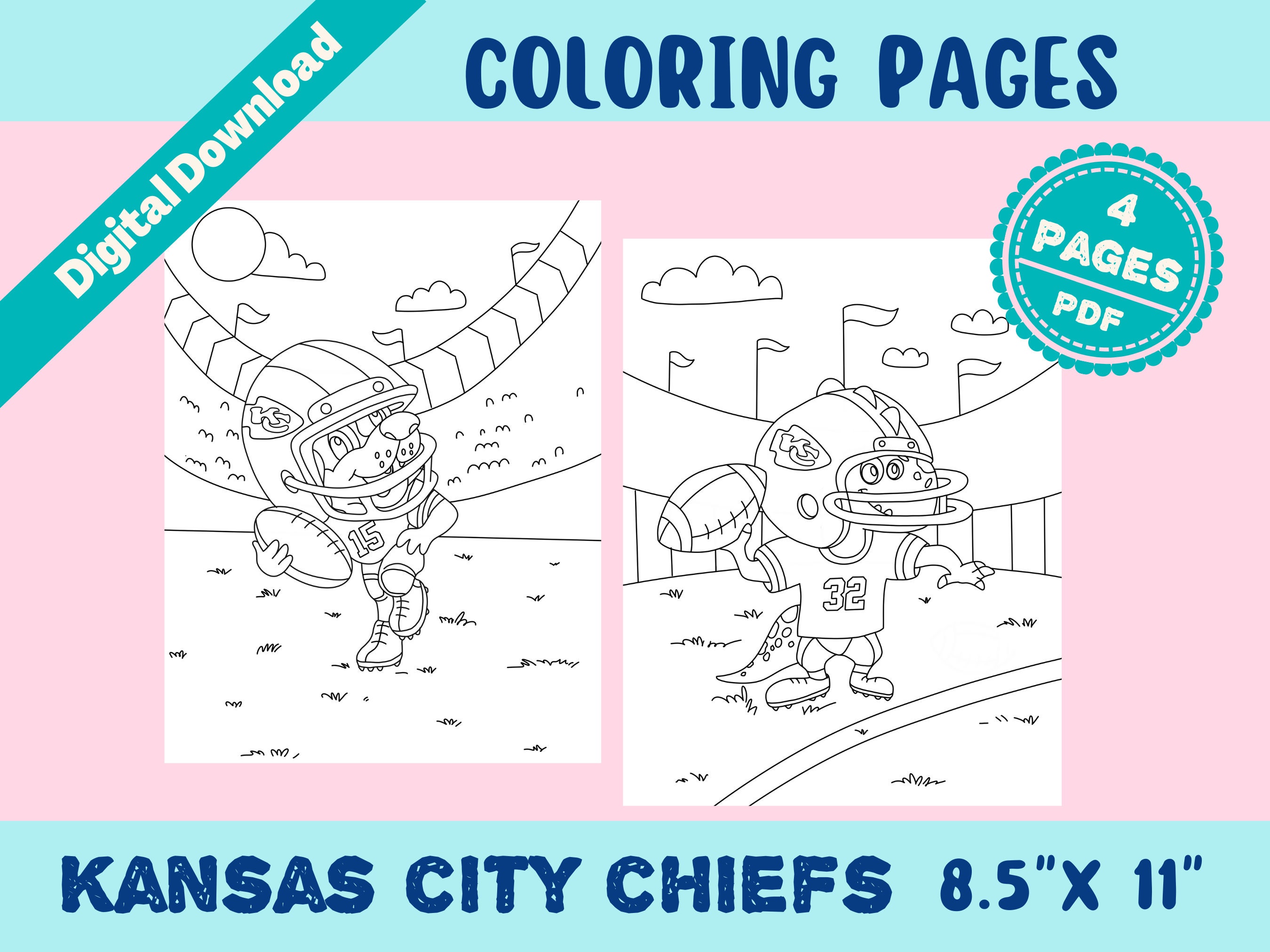 Kansas city chiefs coloring pages instant download pdf printable pages for boys girls kids kdp birthday for personal use only