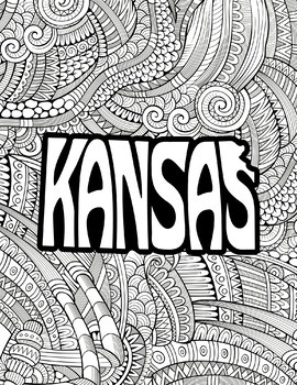 Kansas coloring pages state name shape floral mandala by fresh hobby