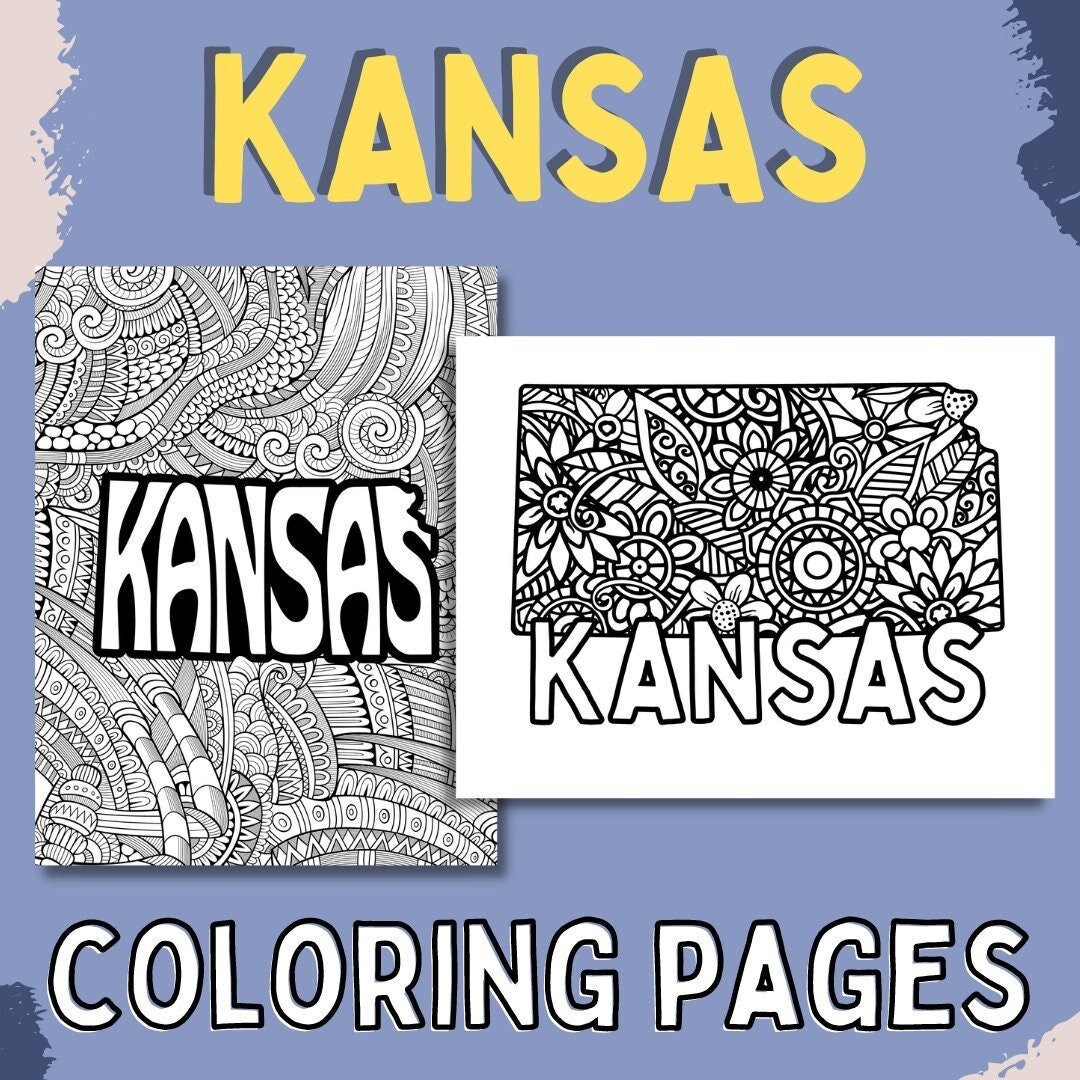 Kansas coloring pages state name floral mandala coloring sheet pdf pages instant download