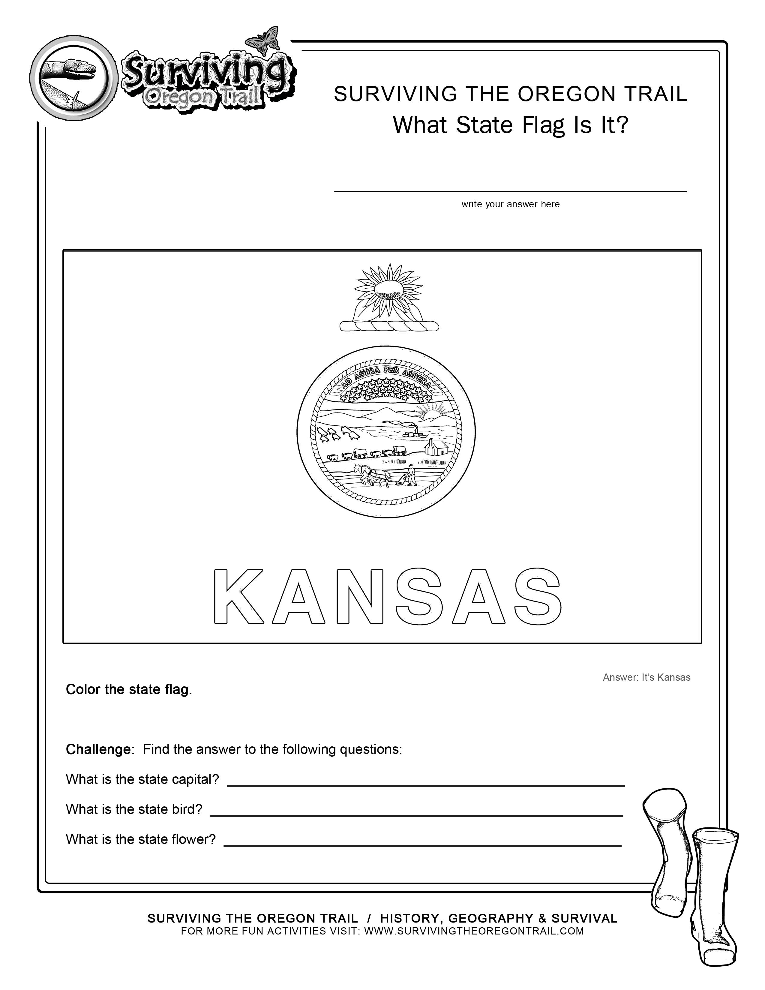 Coloring page state flag kansas printable worksheet