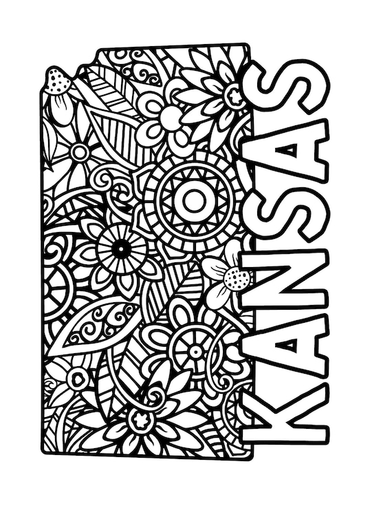 Kansas coloring pages state name floral mandala coloring