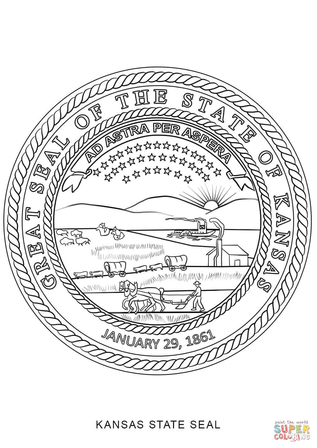 Kansas state seal coloring page free printable coloring pages