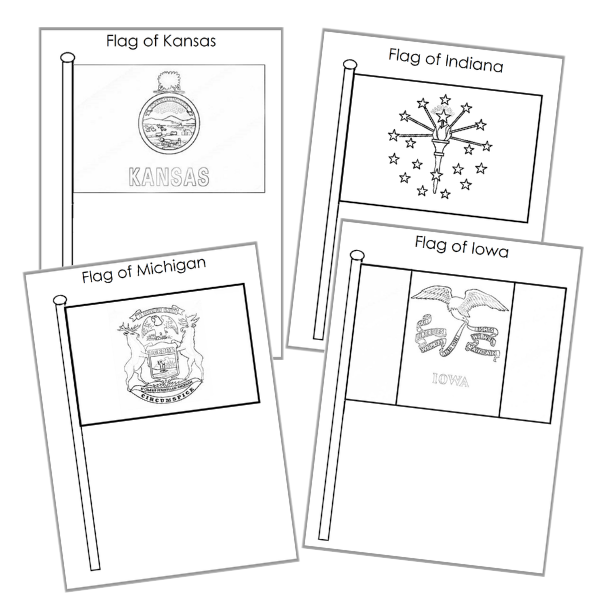 Usa states flag coloring pages â montessori