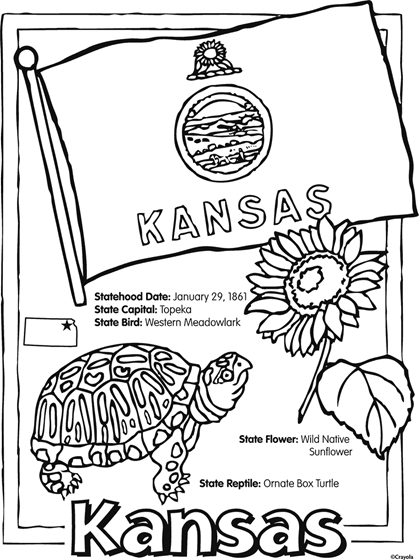 State of kansas free coloring page