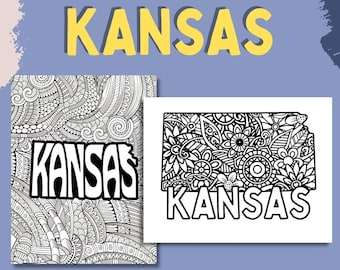 Kansas coloring pages state name floral mandala coloring sheet pdf pages instant download