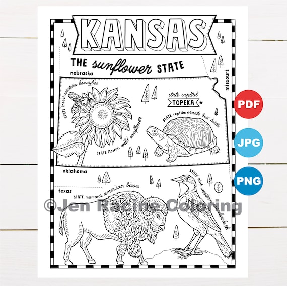 Kansas coloring page united states state map wildlife state symbols flowers coloring pages