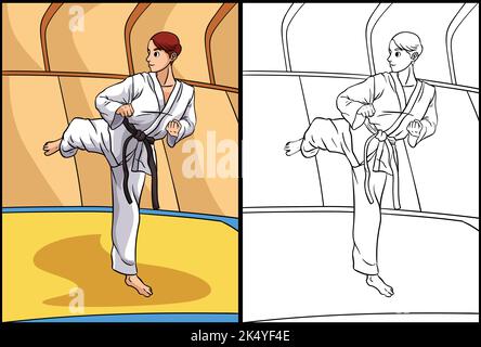 Coloring page with karate martial art player cartoon stock vector image art