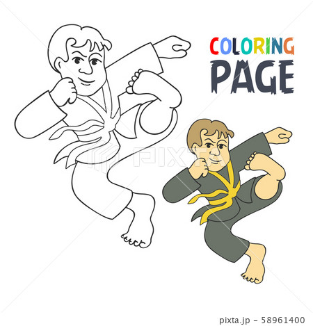 Coloring page with karate martial art player