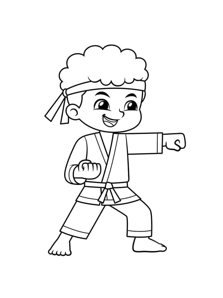 Boy doing karate coloring page