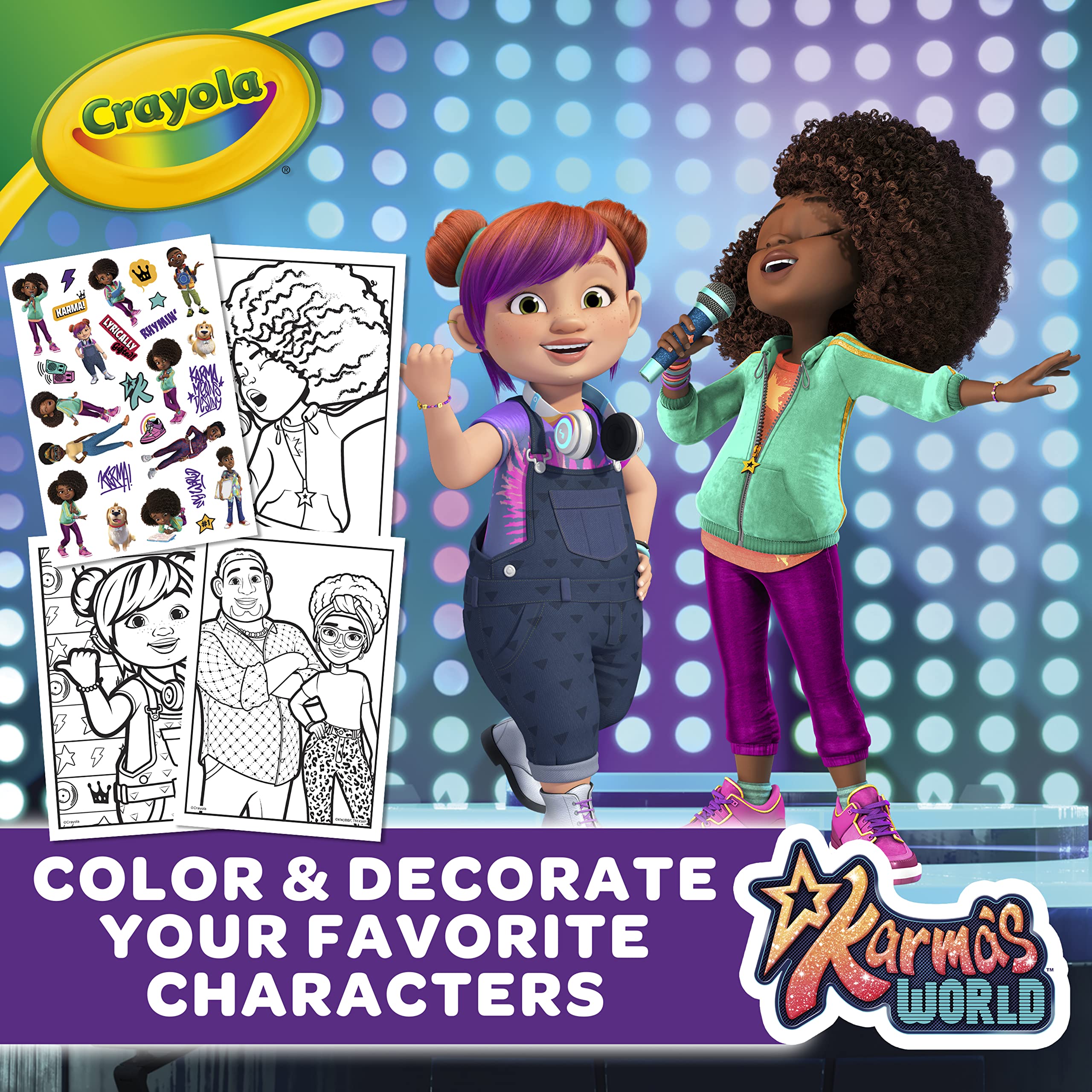 Crayola karmas world coloring book stickers included gift for girls boys pages toys games