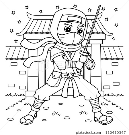 Ninja holding a katana coloring page for kids