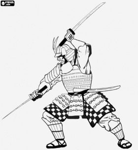 Samurai warrior with the armor the helmet kabuto and armed with two katanas coloring page samurai coloring pages samurai warrior