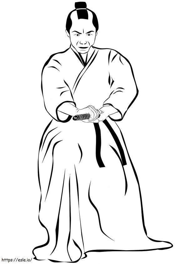 Samurai and katana coloring page