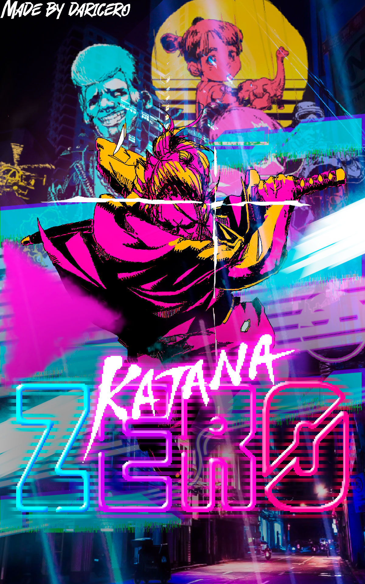 Katana zero synthwave vaporwave katana samurai video games wallpaper