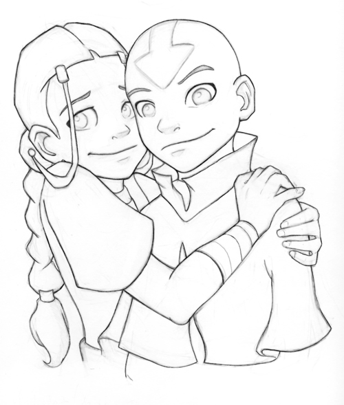 Aang and katara hug inked by amiraelizabeth on