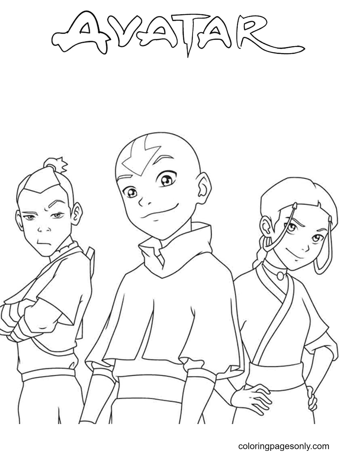 Sokka aang and katara coloring page