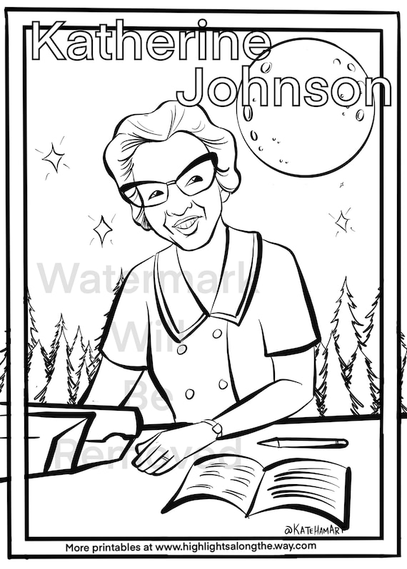 Katherine johnson instant download printable black womens history coloring page teacher resource homeschool curriculum