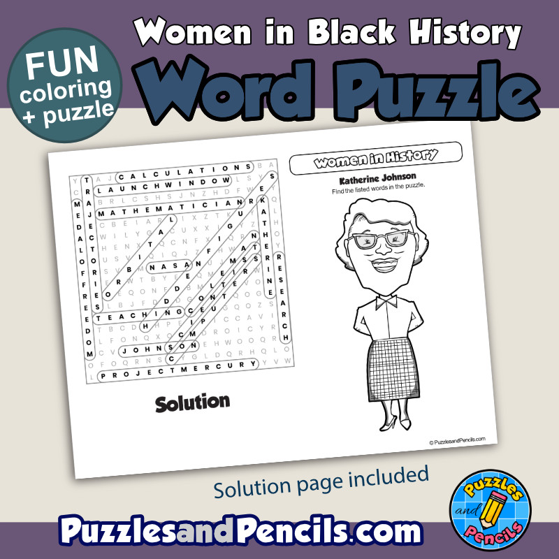 Katherine johnson word search puzzle activity page black history month wordsearch made by teachers