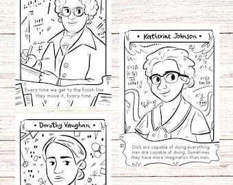 Katherine johnson coloring page hidden figures black women in math women history month coloring sheet bundle black history mary jackson