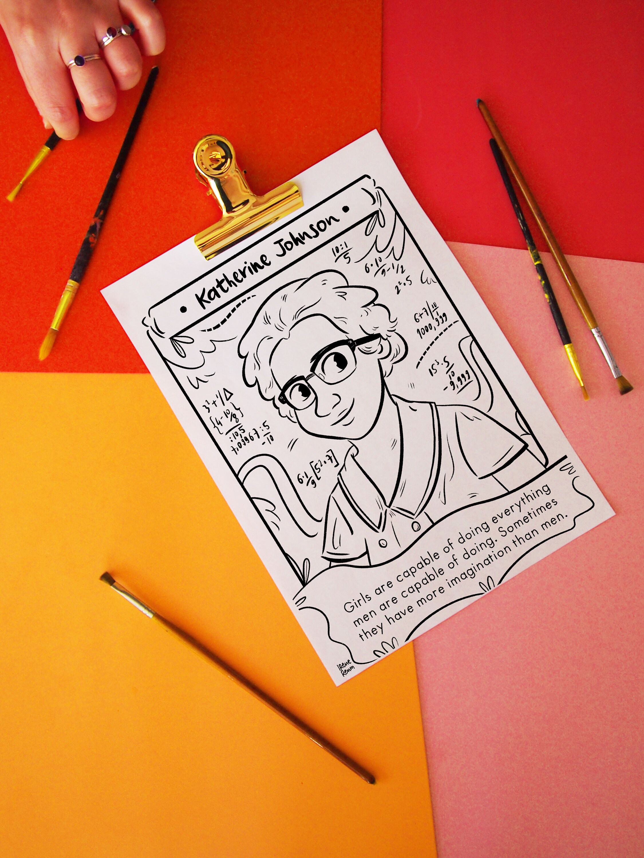 Katherine johnson coloring page black history month printable hidden figures women in science stem women black scientist printable drawing