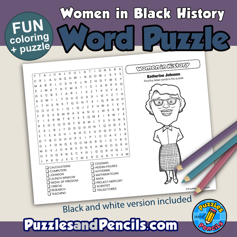 Katherine johnson word search puzzle activity page black history month wordsearch made by teachers