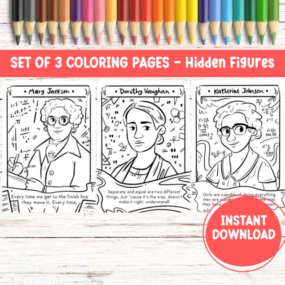 Katherine johnson coloring page hidden figures black women in math women history month coloring sheet bundle black history mary jackson