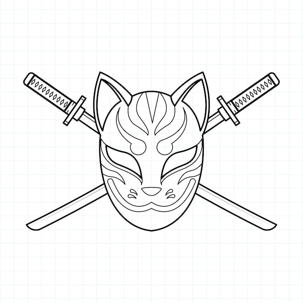 Premium vector japanese kitsune mask coloring pageector illustration