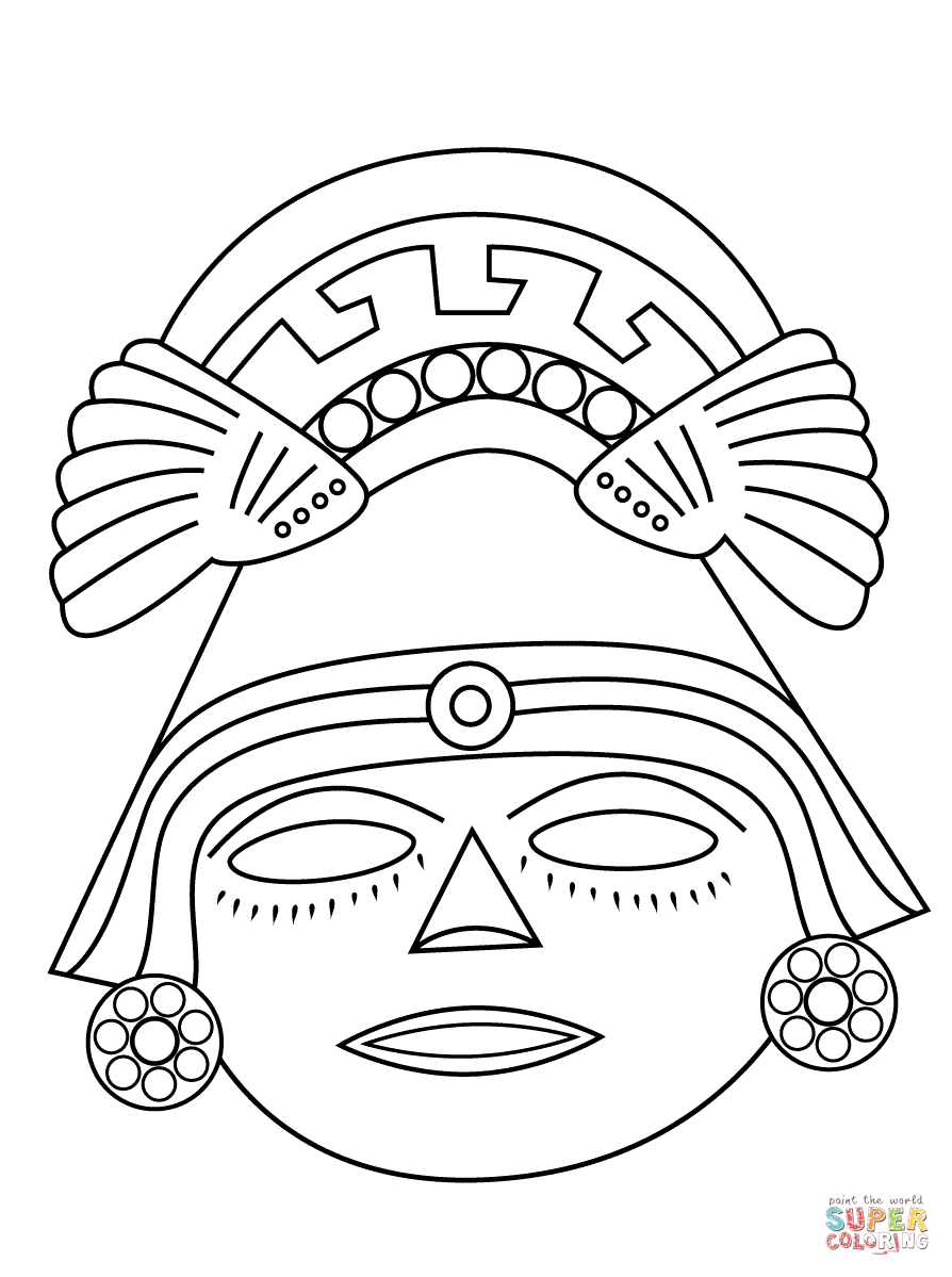 Aztec mask coloring page free printable coloring pages