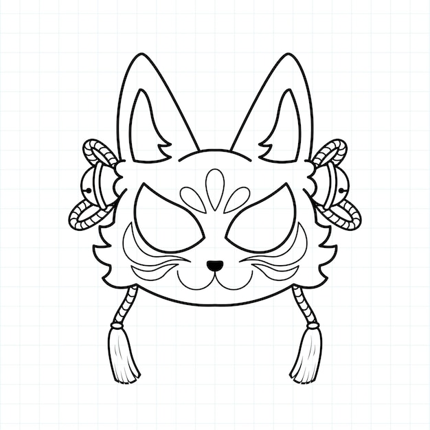 Premium vector japanese kitsune mask coloring page vector illustration